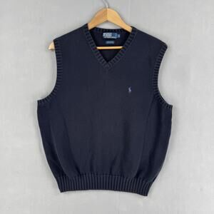 Polo Ralph Lauren Sweater Vest Mens XL Navy Cotton V Neck Knit Pony Logo